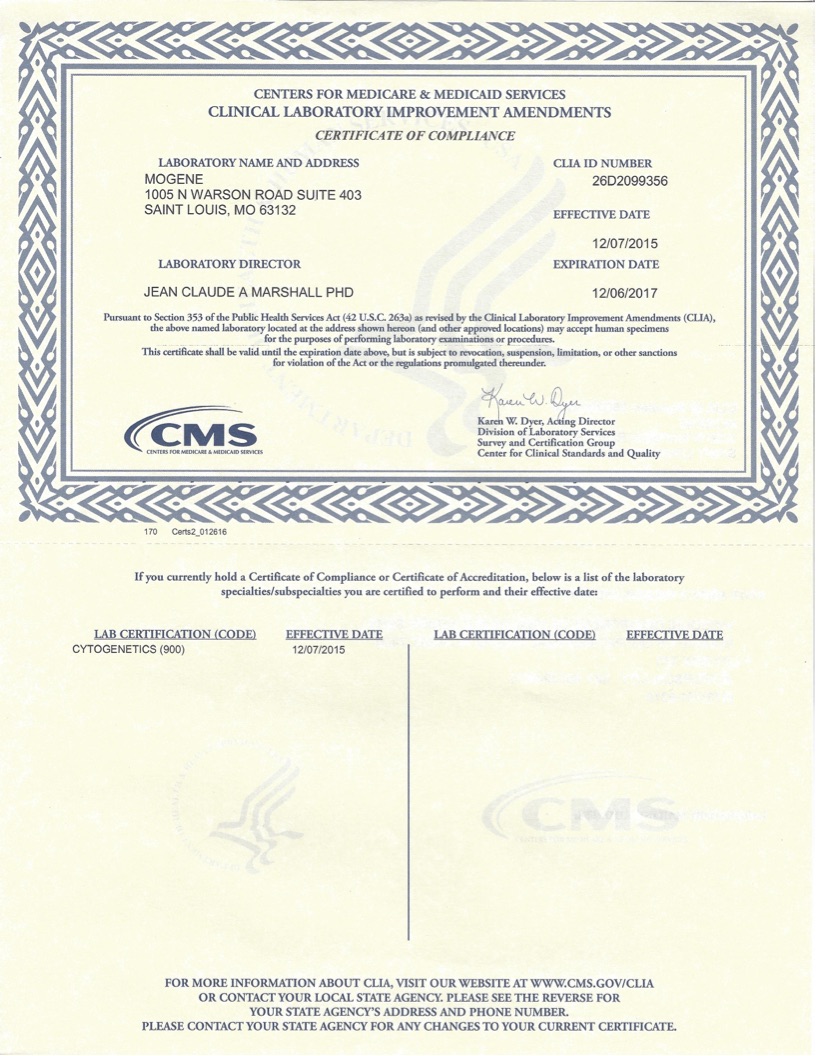CLIA Environment CLIA Certified Lab Genomic Testing St. Louis, MO